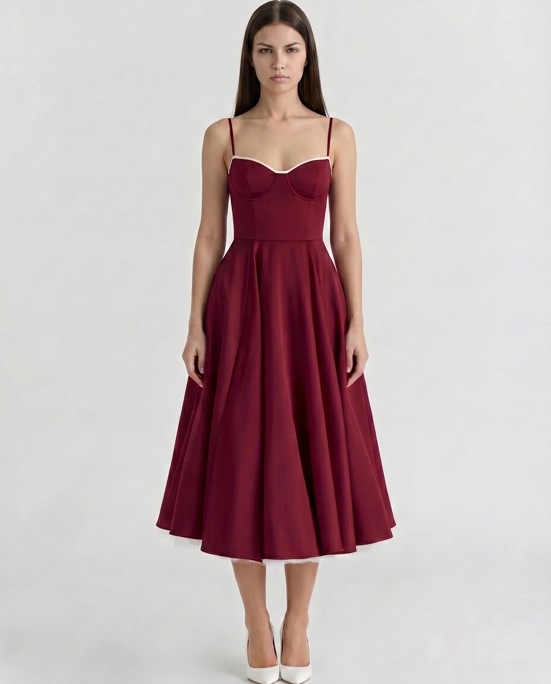 Robe Corset Tulle Céleste Bordeaux — bustier à liseré crème, vue 1