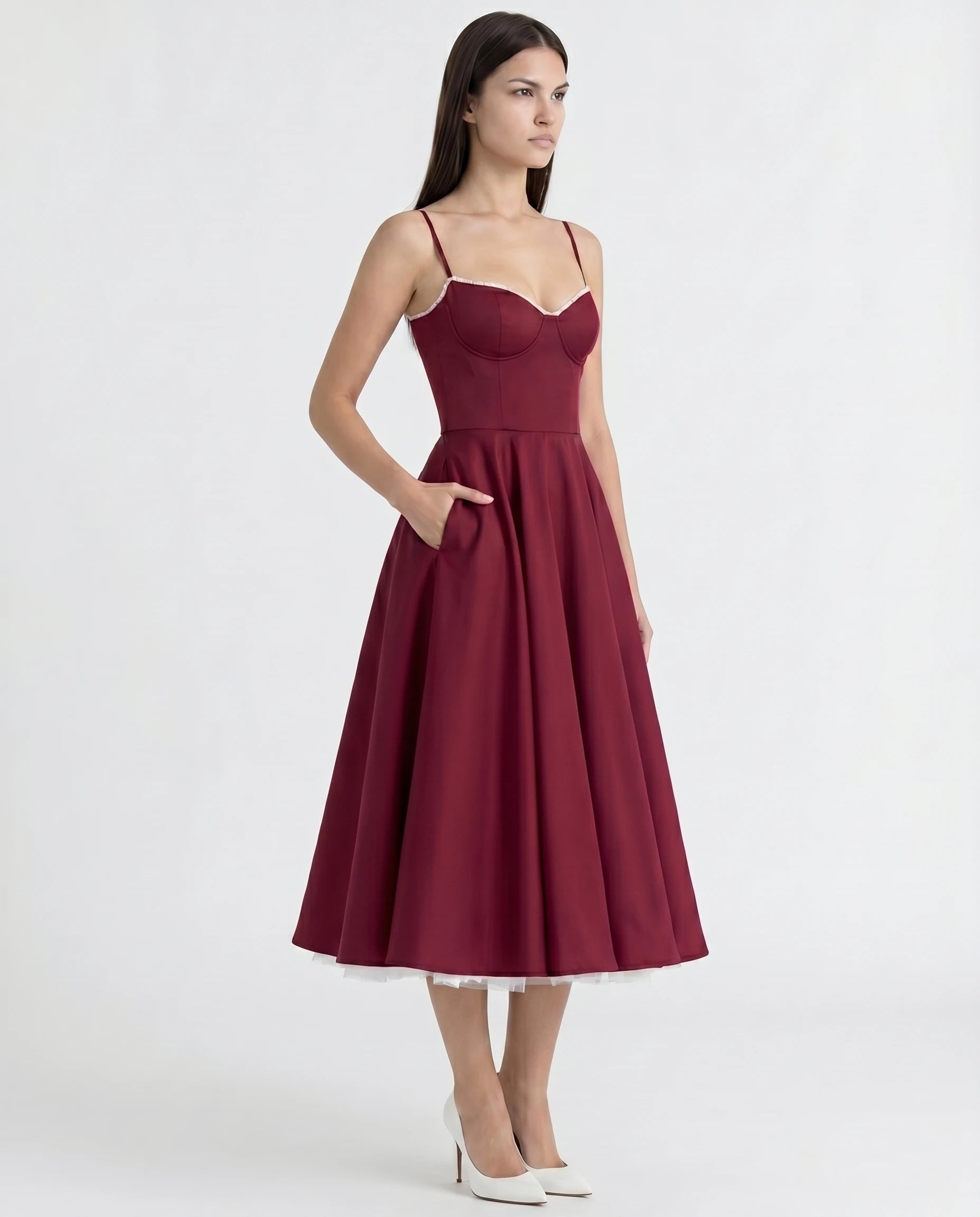 Robe Corset Tulle Céleste Bordeaux — bustier à liseré crème, vue 4
