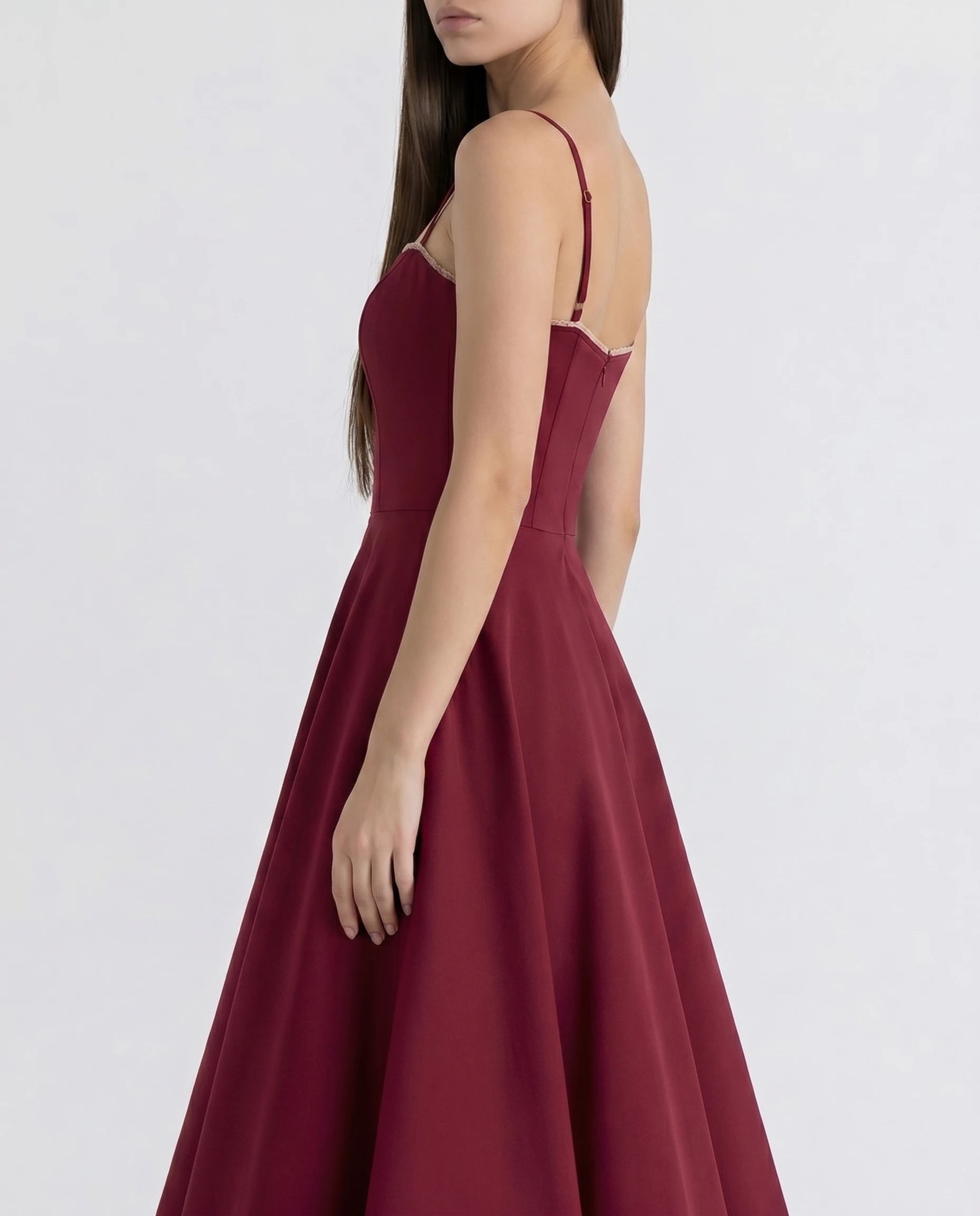Robe Corset Tulle Céleste Bordeaux — bustier à liseré crème, vue 7 profil