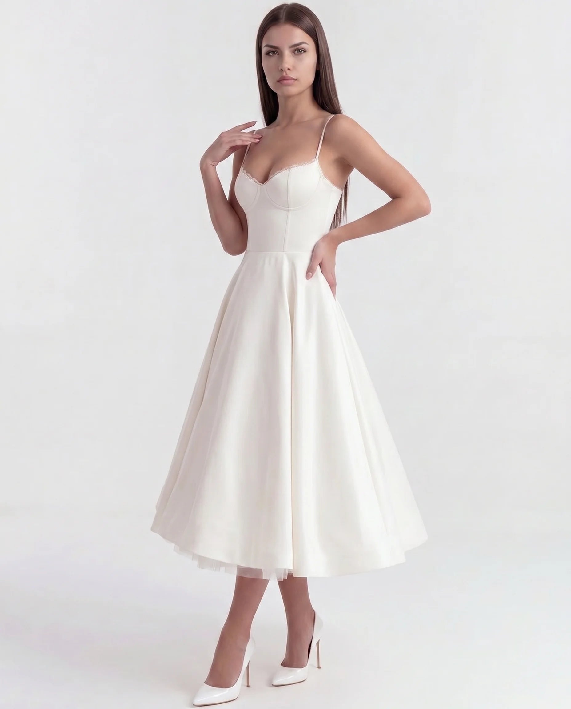 Robe Corset Tulle Céleste Blanc — 3/4 droite dos