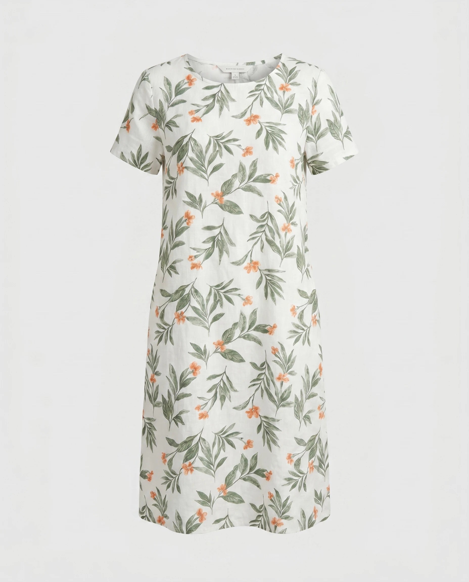 Robe courte imprimé botanique — coloris Blanc Vert — détail face