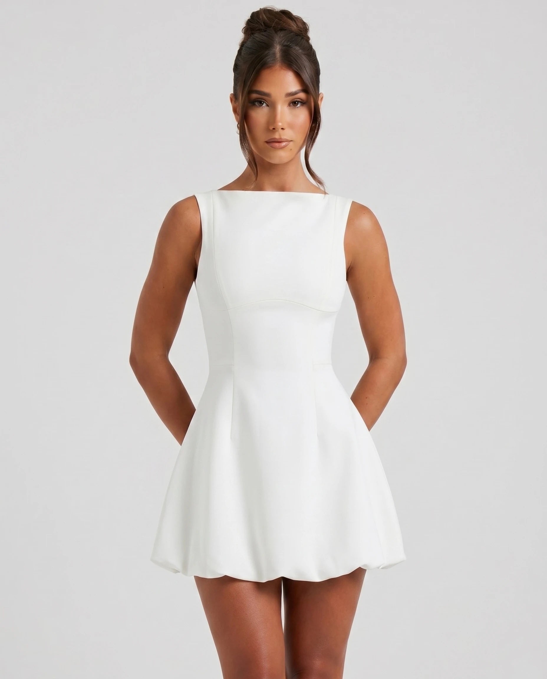 Robe blanche jupe ballon face portrait studio