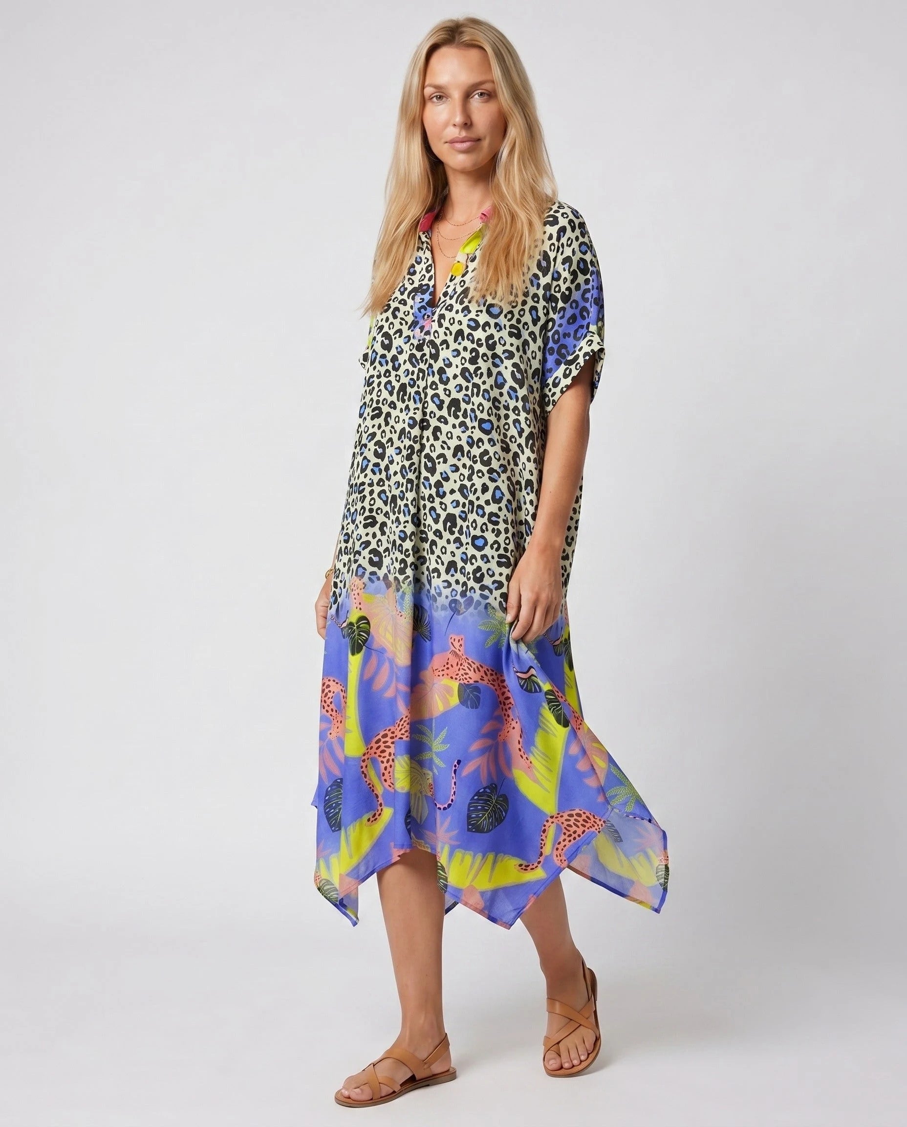 Robe d'été ample à imprimé léopard — Maïa - Léopard Bleu