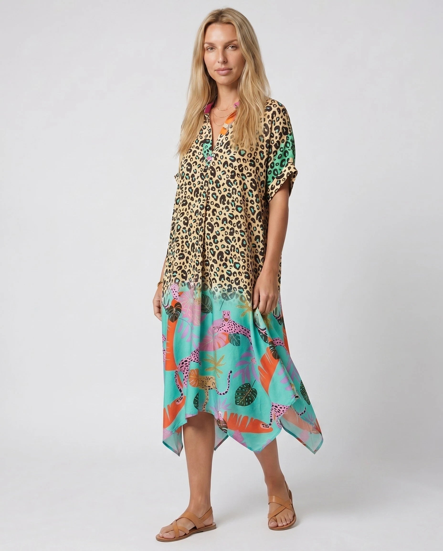 Robe d'été ample à imprimé léopard — Maïa - Léopard Turquoise