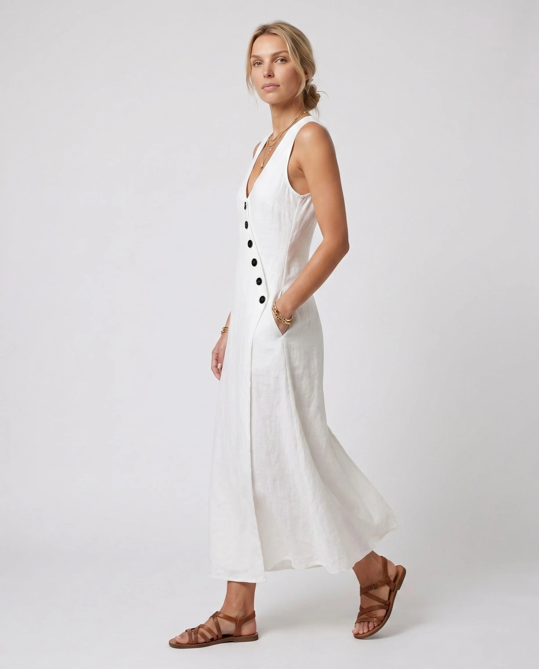 Robe longue portefeuille en lin Suzanne coloris Blanc