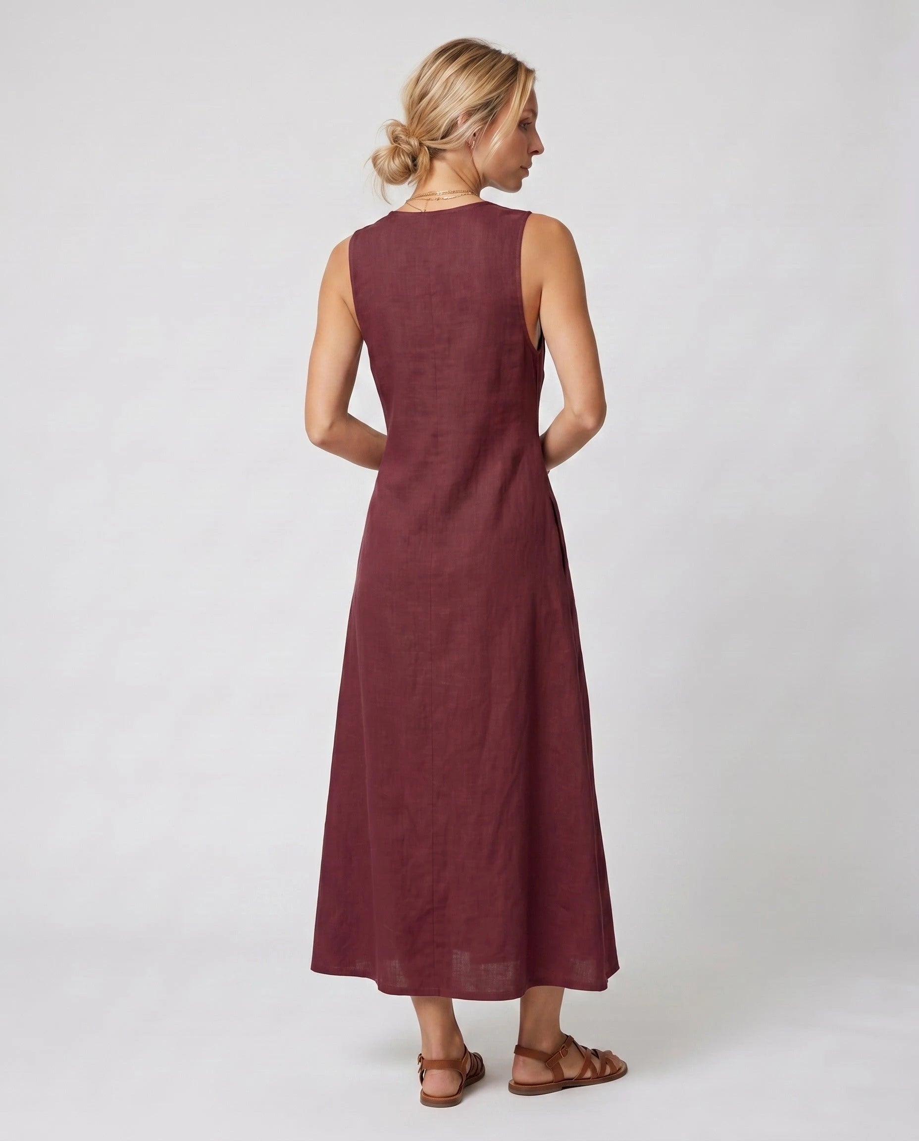 Robe longue portefeuille en lin Suzanne coloris Bordeaux