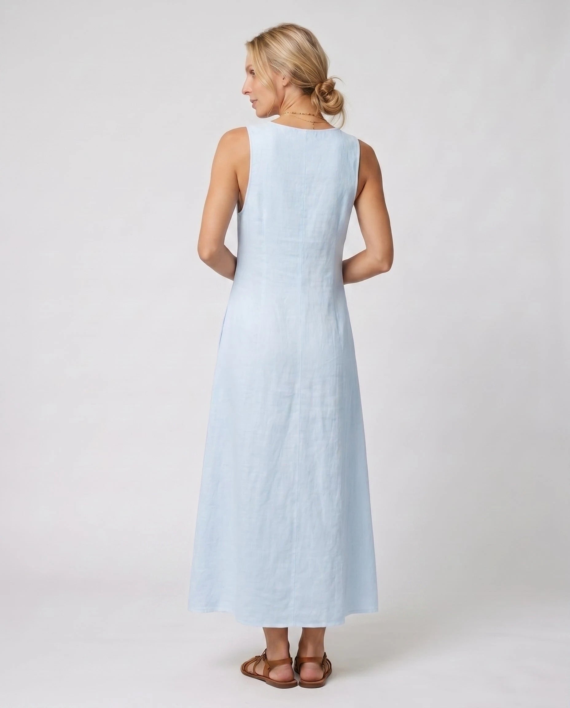 Robe longue portefeuille en lin Suzanne coloris Bleu Ciel