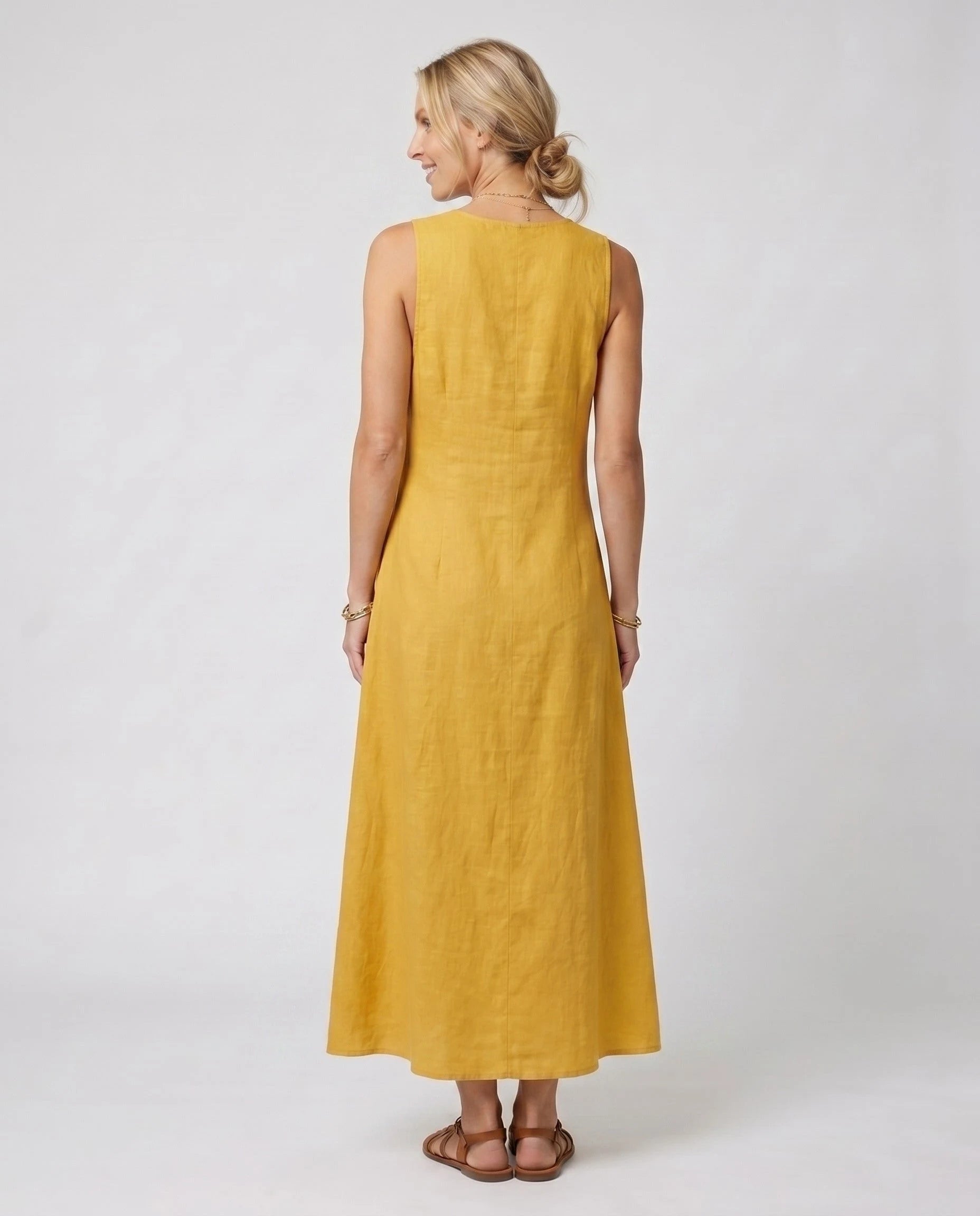Robe longue portefeuille en lin Suzanne coloris Jaune