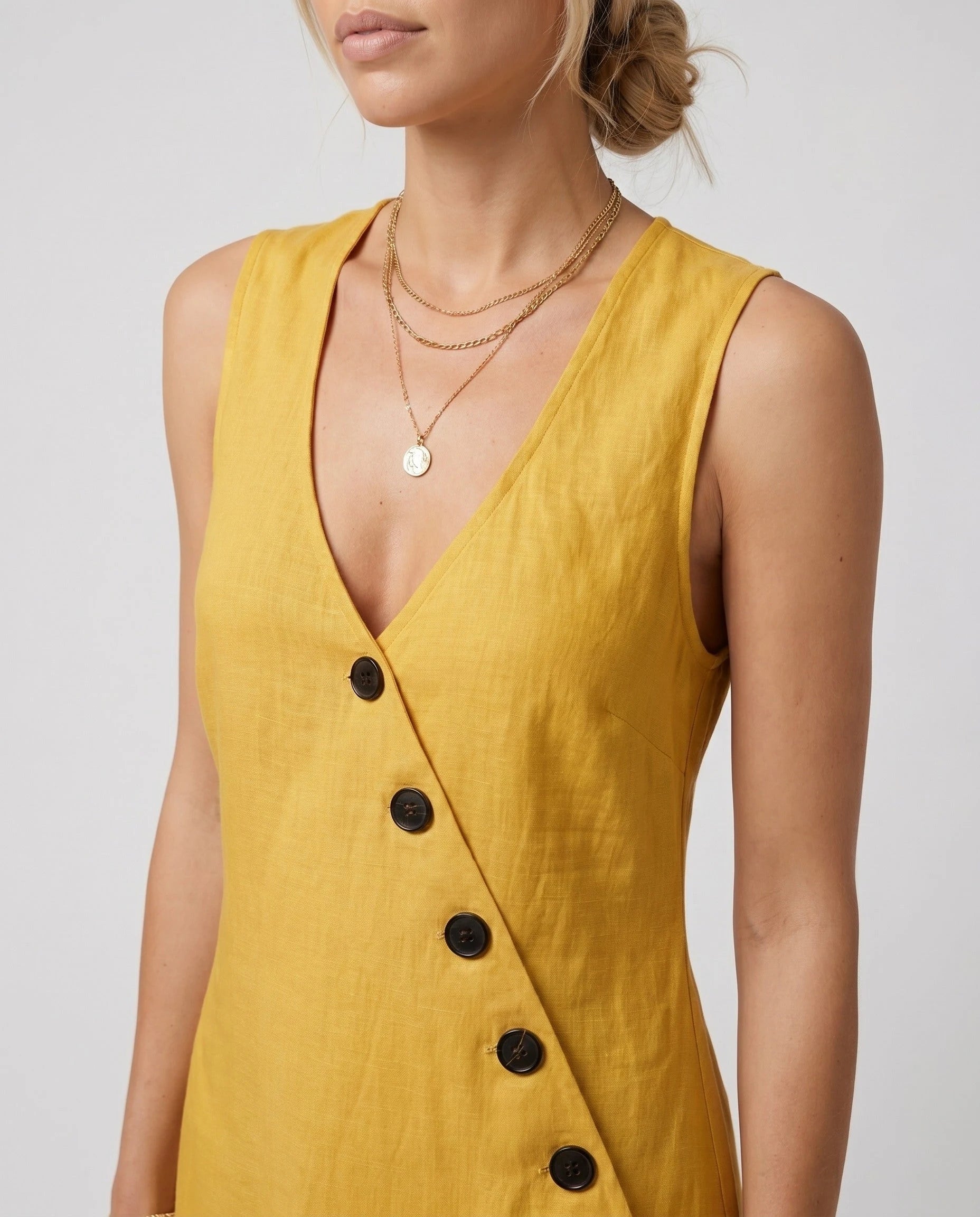 Robe longue portefeuille en lin Suzanne coloris Jaune