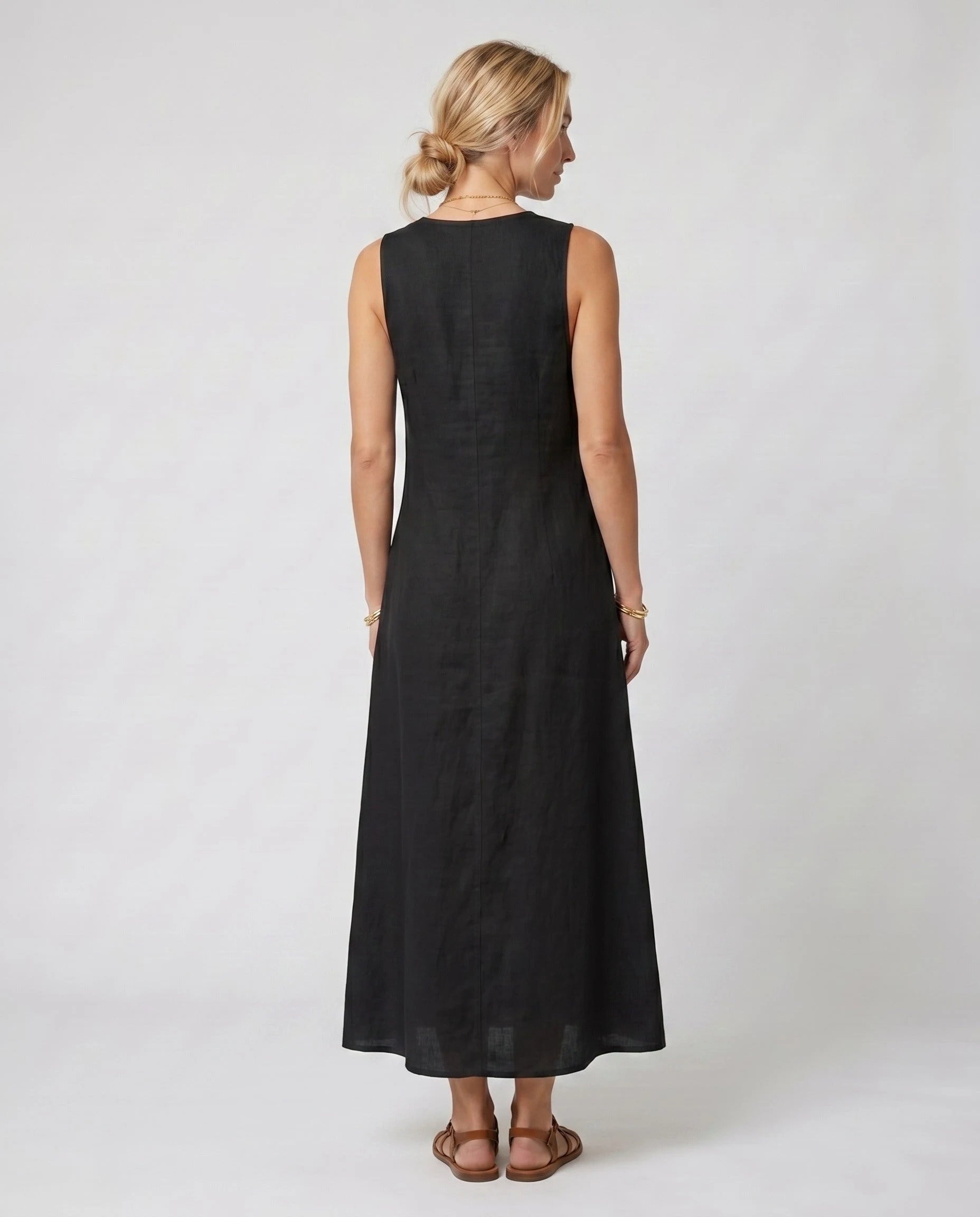 Robe longue portefeuille en lin Suzanne coloris Noir