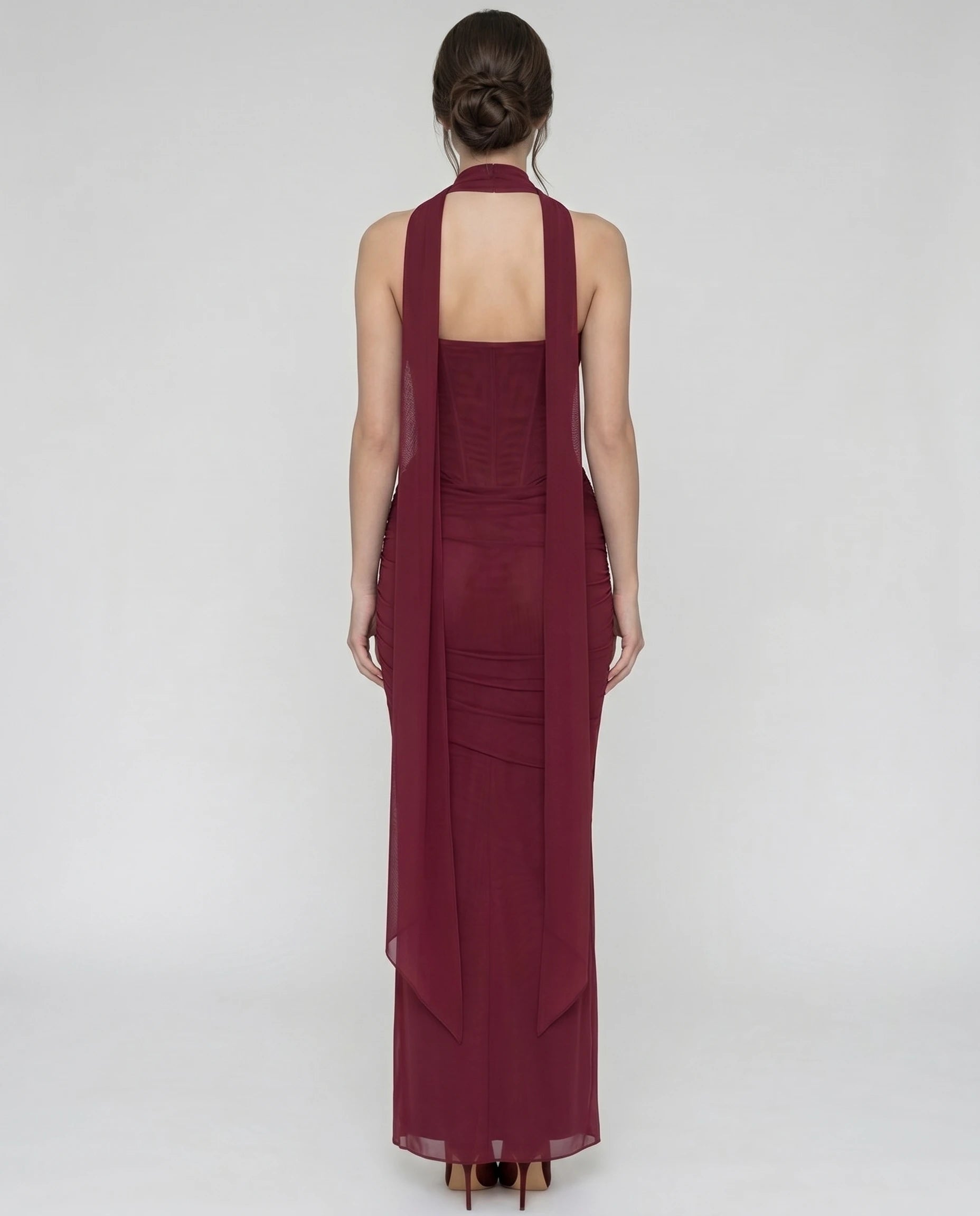 Robe longue corset en mesh bordeaux - Octavie