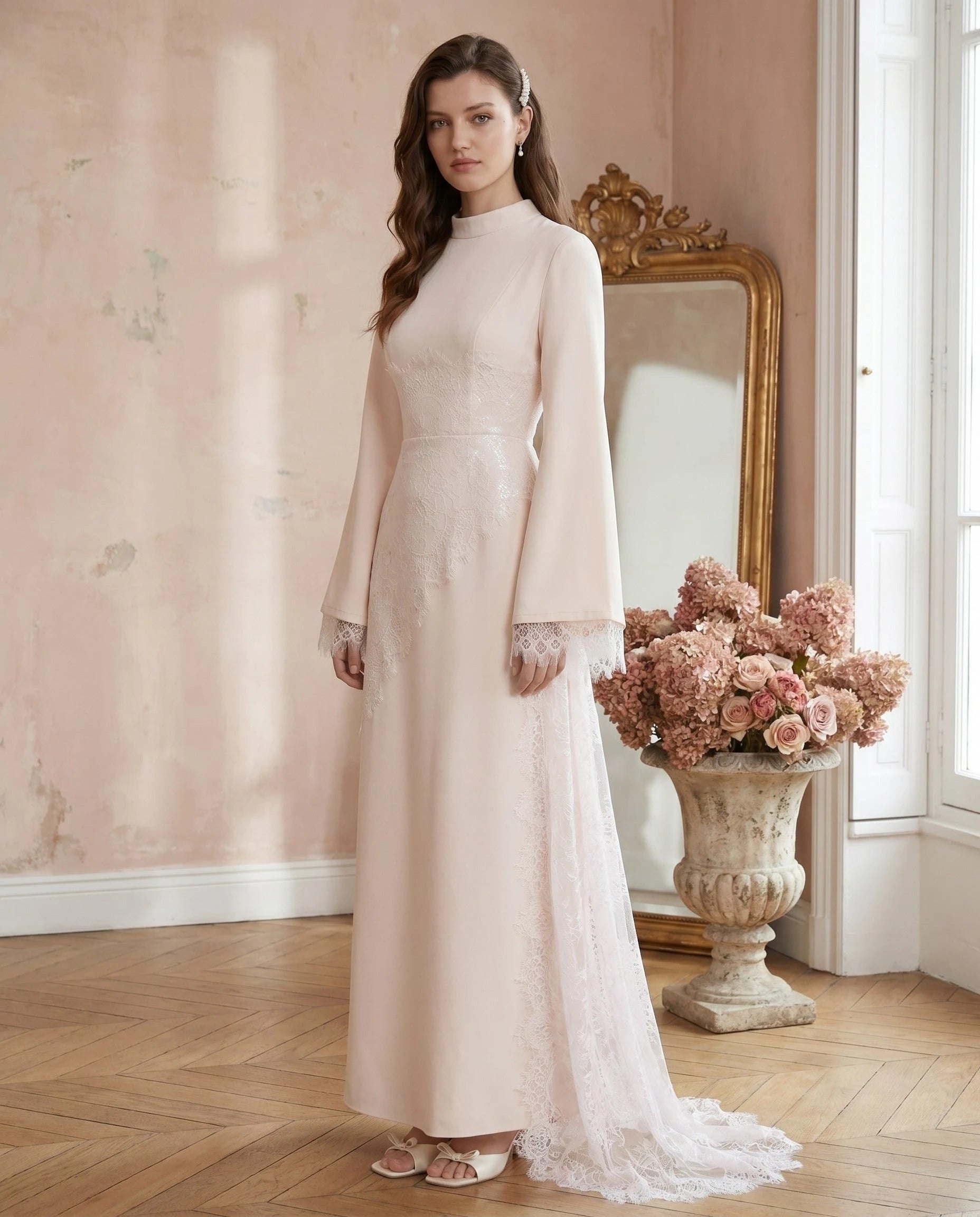 Robe longue dentelle Blanche - salon haussmannien