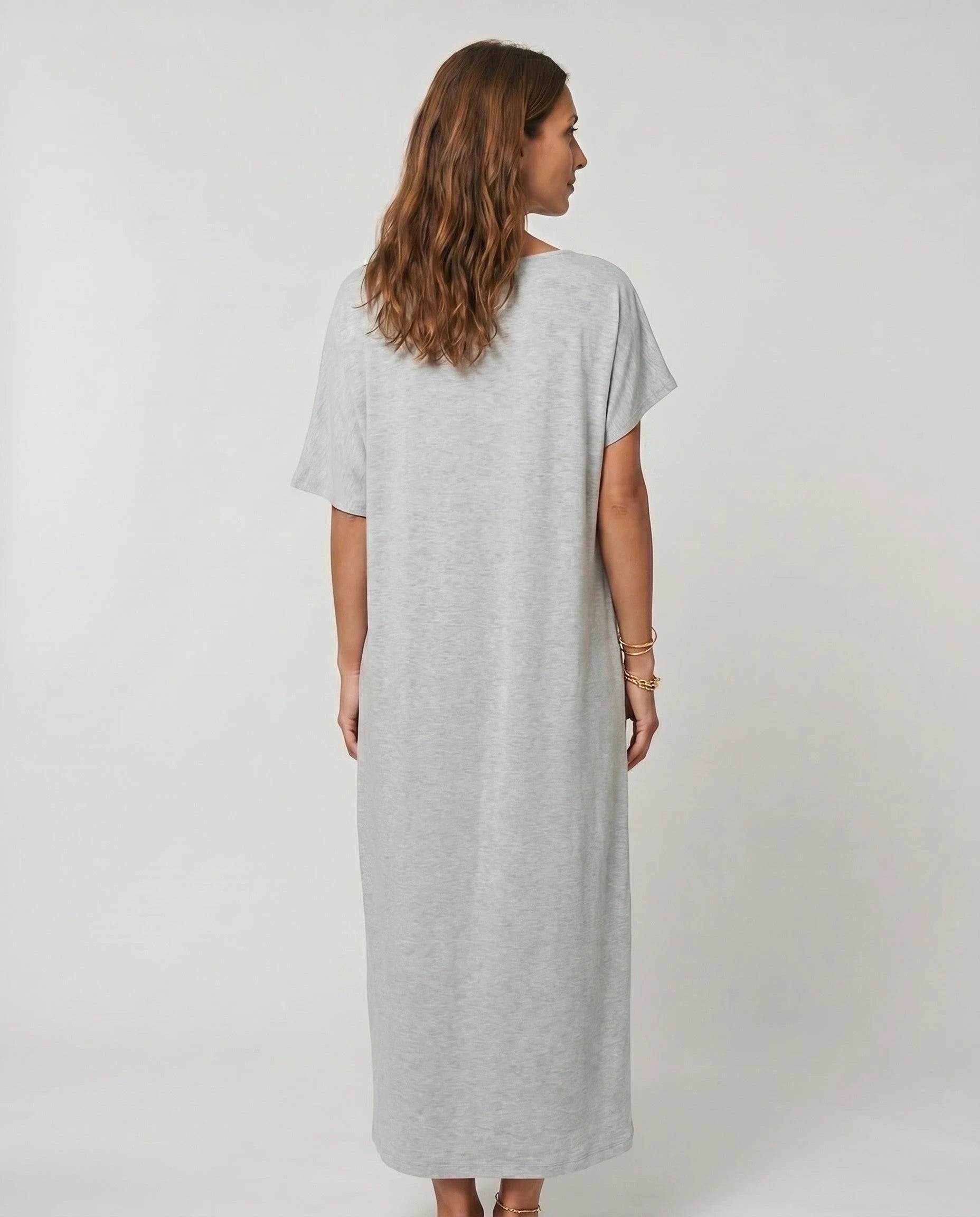 Robe longue ample en jersey - Gris Perle - vue 2