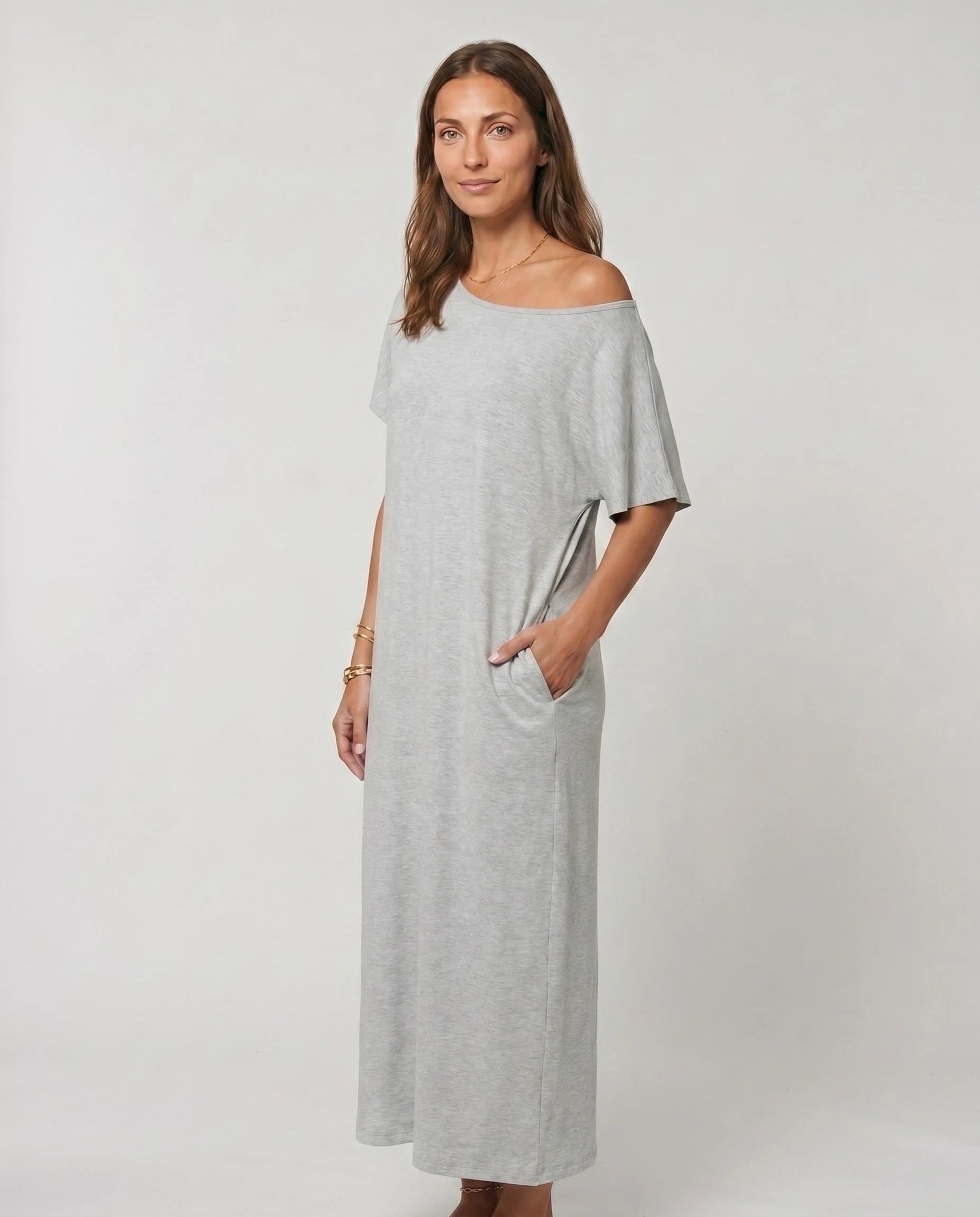 Robe longue ample en jersey - Gris Perle - vue 3