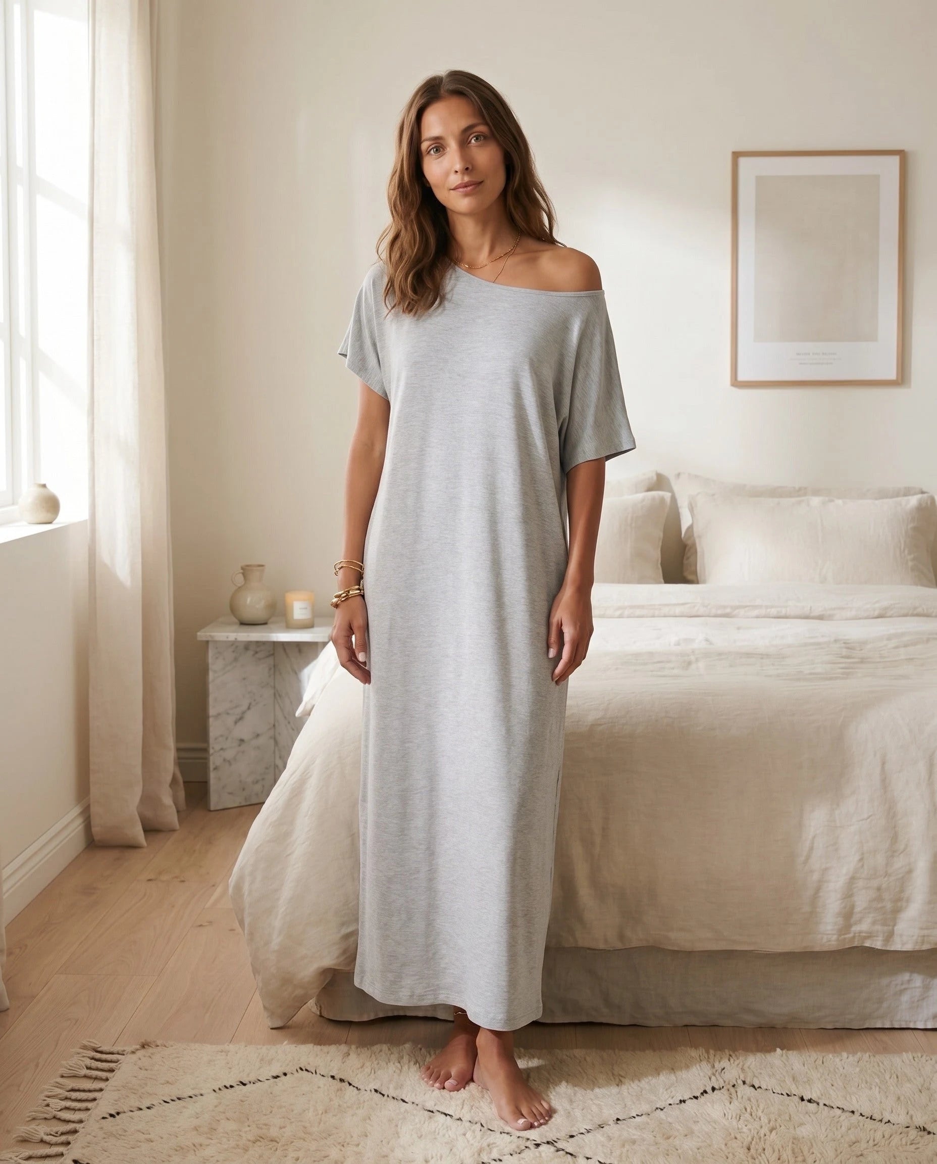 Robe longue ample en jersey - Gris Perle - vue 5