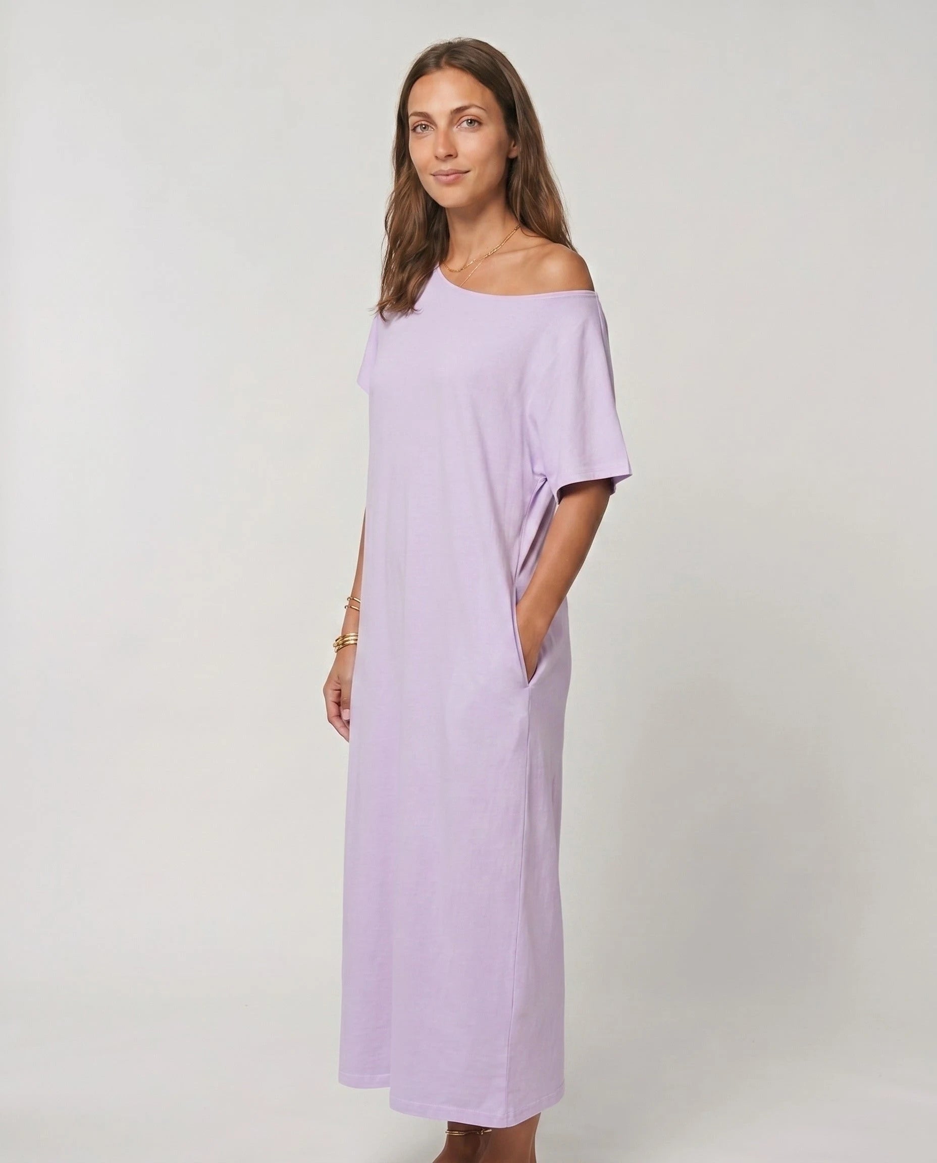Robe longue ample en jersey - Lavande - vue 3