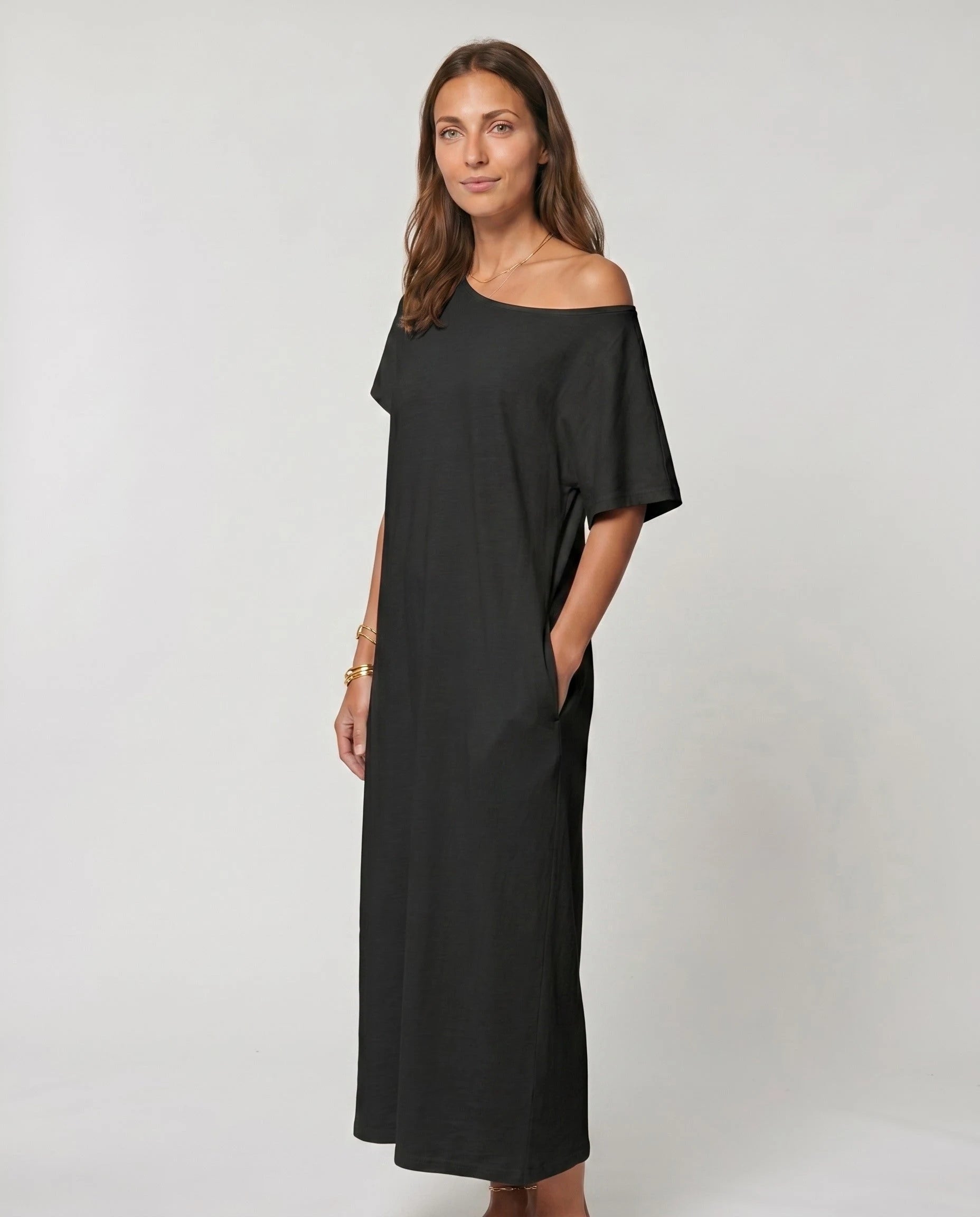 Robe longue ample en jersey - Noir - vue 3