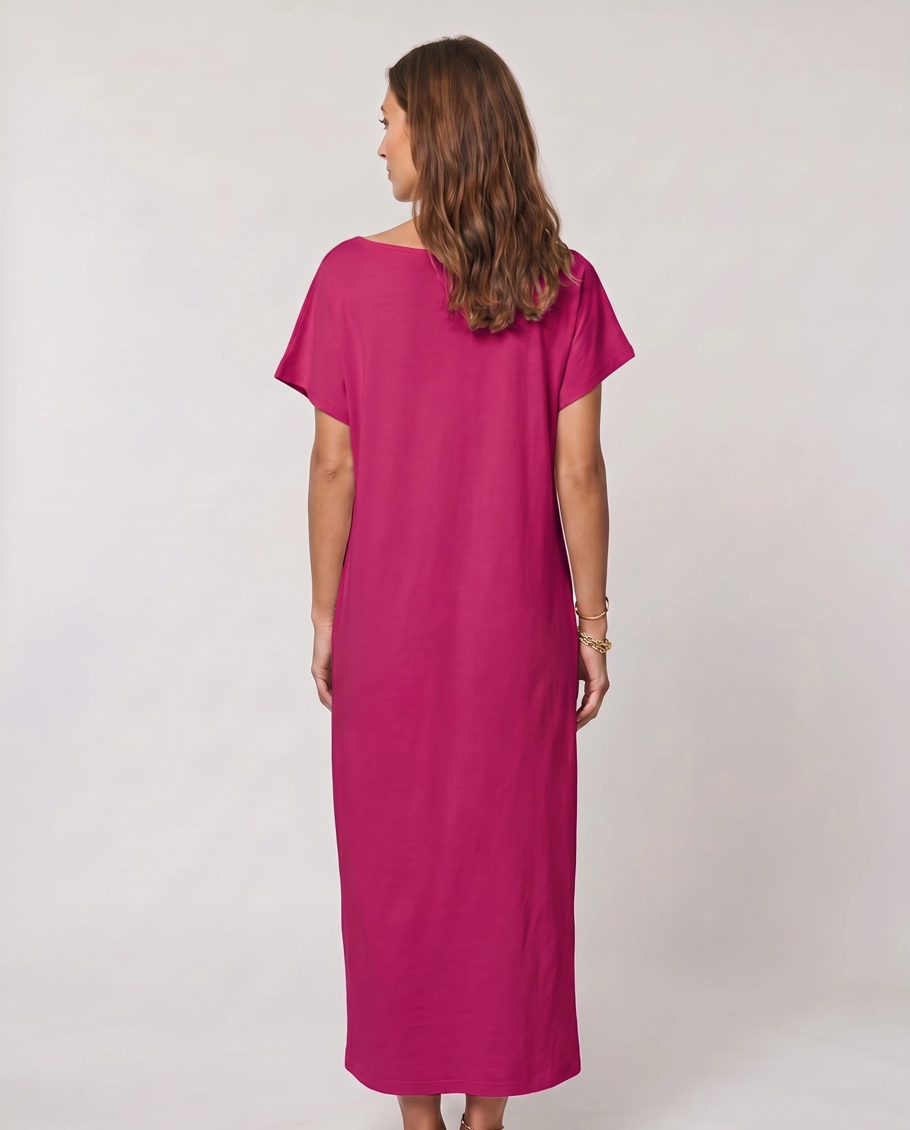 Robe longue ample en jersey - Fuchsia - vue 2
