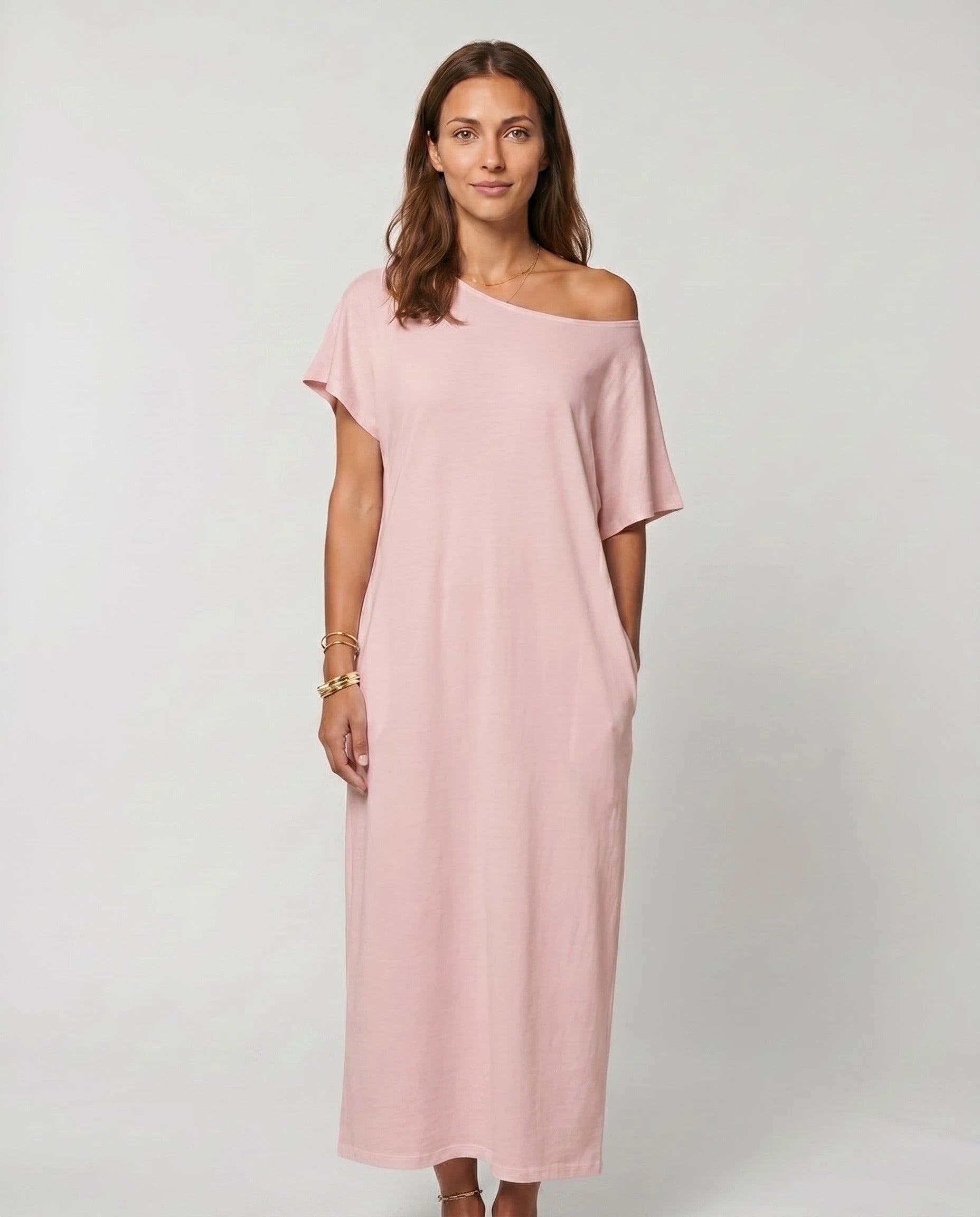 Robe longue ample en jersey - Rose Poudré - vue 1