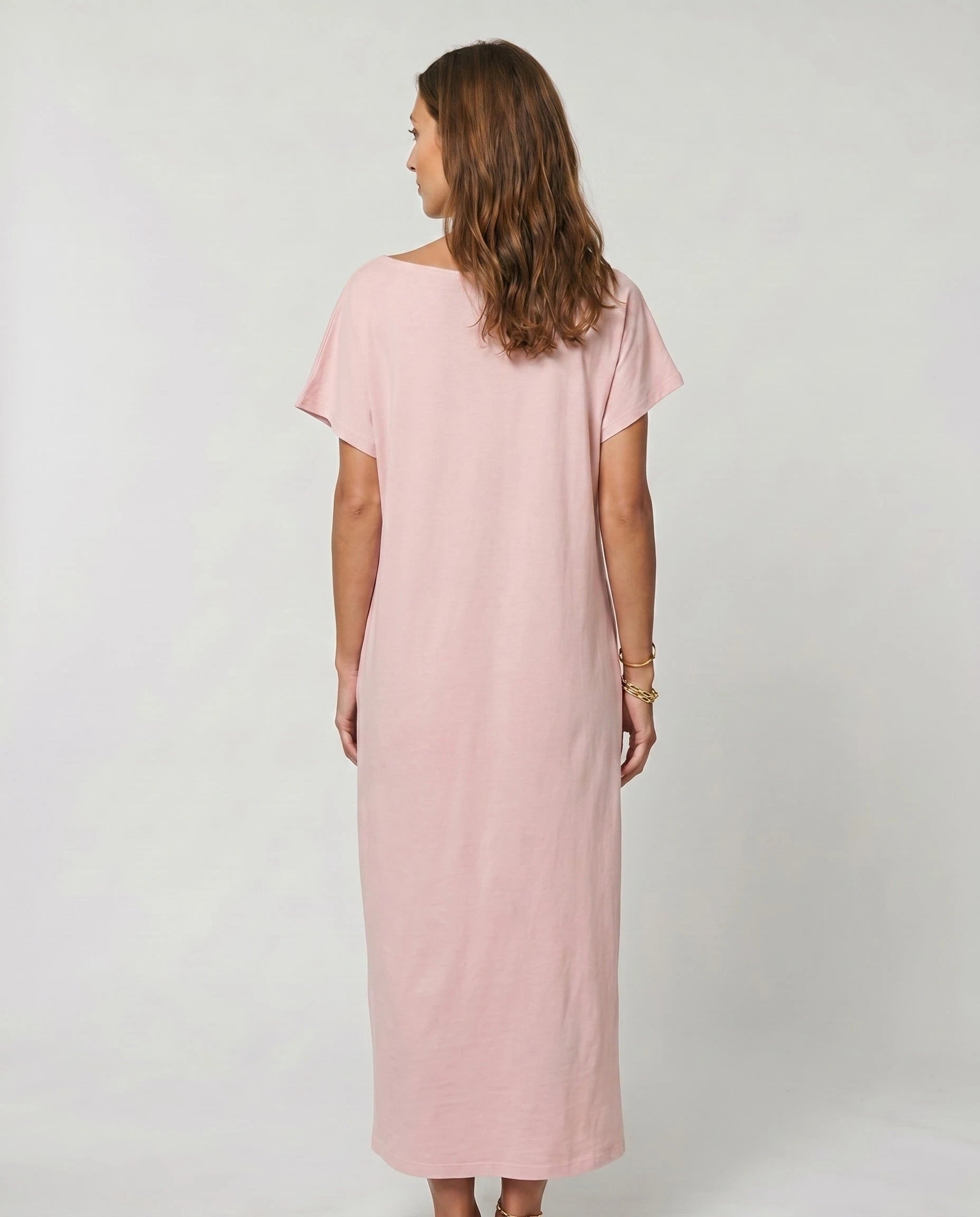 Robe longue ample en jersey - Rose Poudré - vue 2