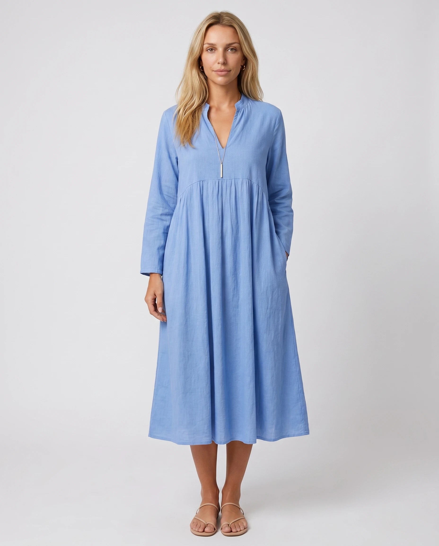 Robe midi bohème bleu ciel Juliette, studio