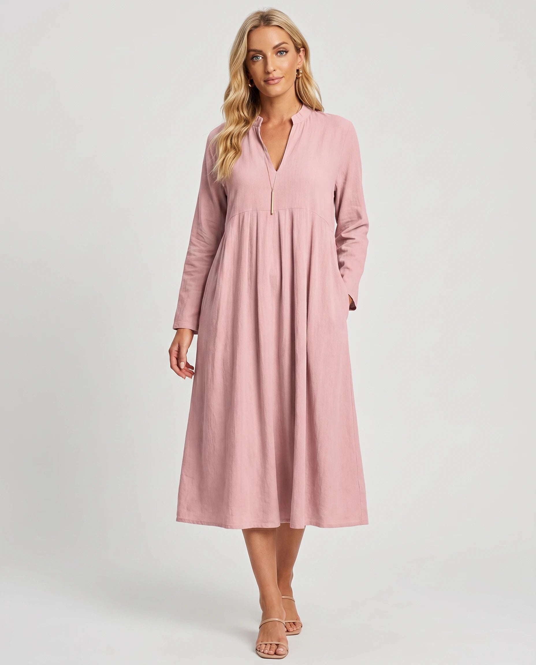 Robe midi bohème rose poudré Juliette, studio