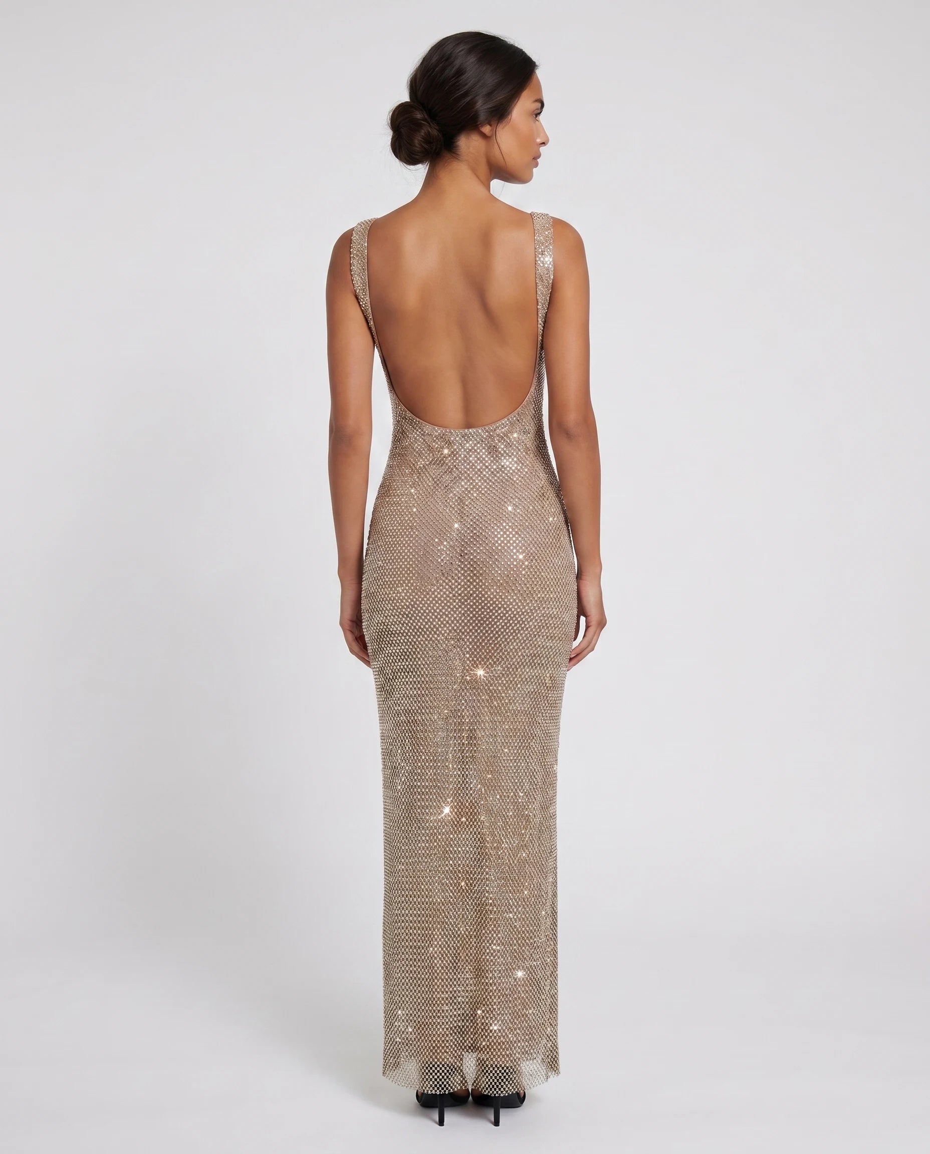 Robe longue sequins dos nu Champagne - Photo 3 | Zolena