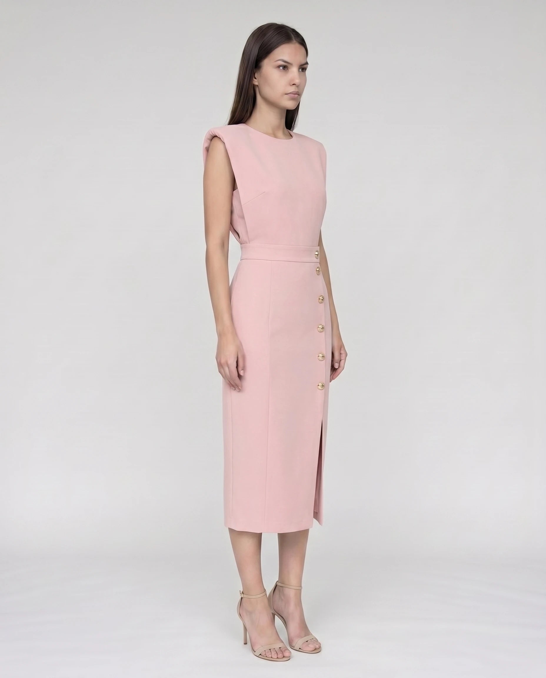 Robe midi moulante fendue Rose Poudré Philippine