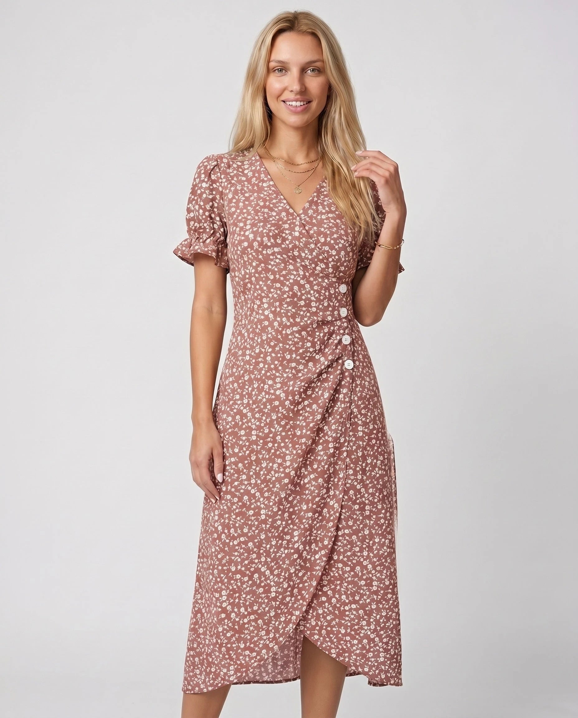 Robe portefeuille fleurie Rose Poudre Zolena