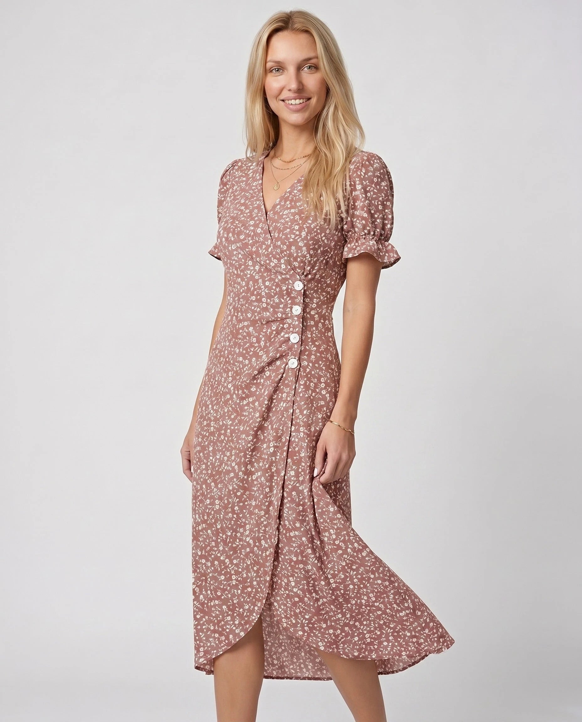 Robe portefeuille fleurie Rose Poudre Zolena