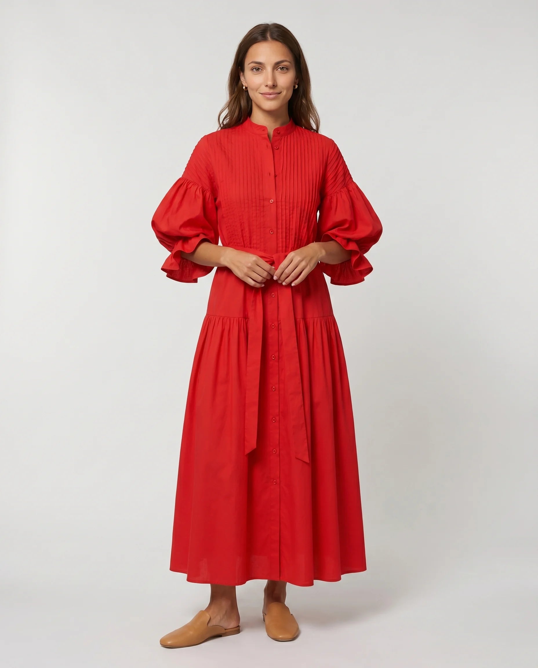 Robe longue chemise rouge en coton - studio cover
