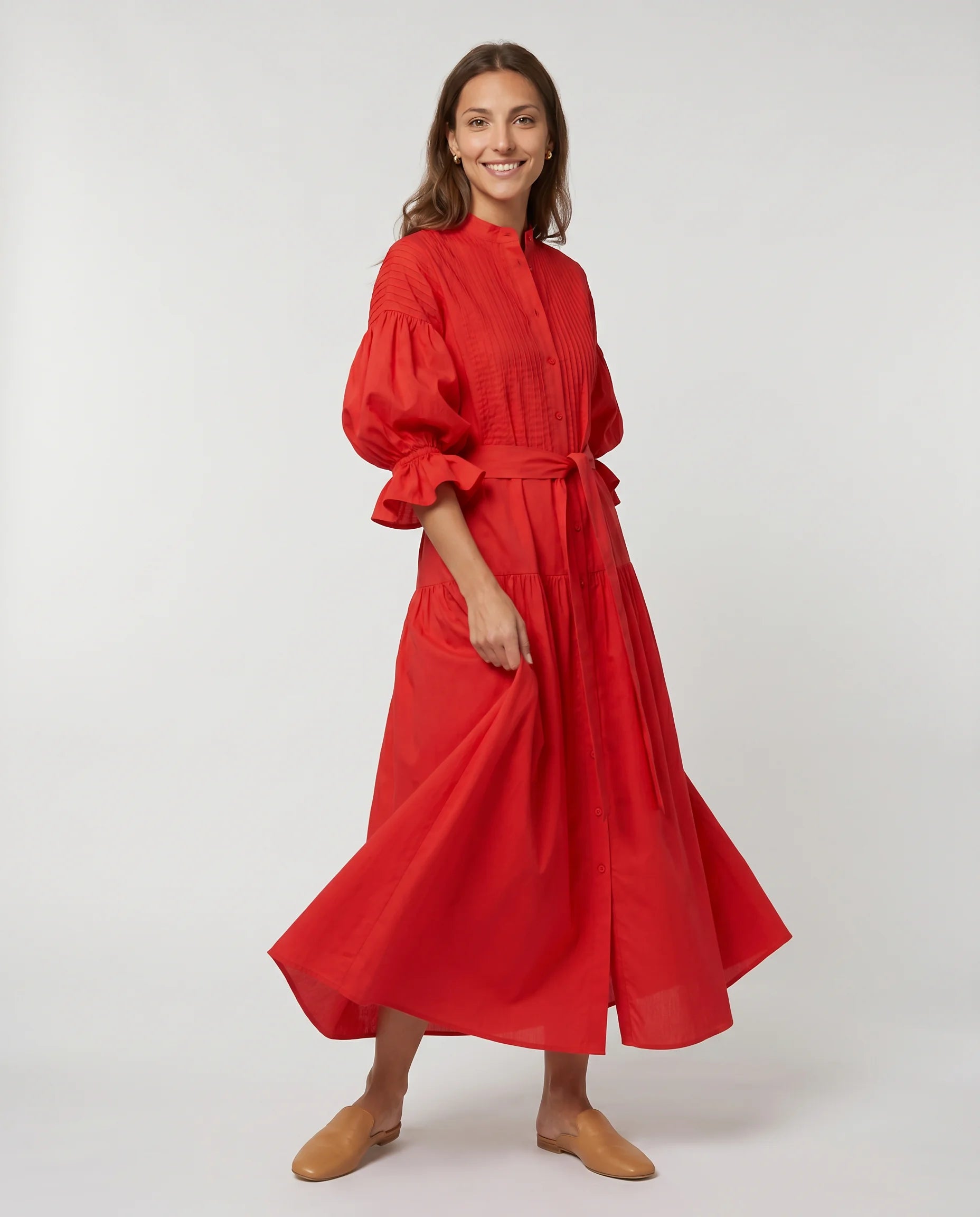 Robe longue chemise rouge - studio mouvement