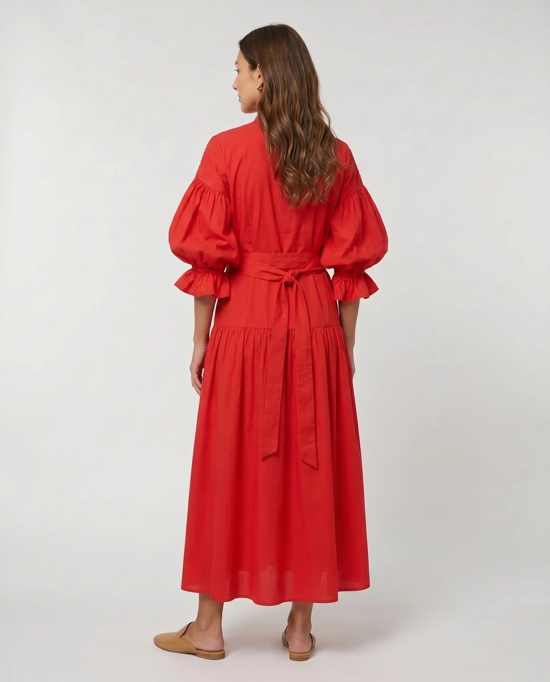 Robe longue chemise rouge - studio dos