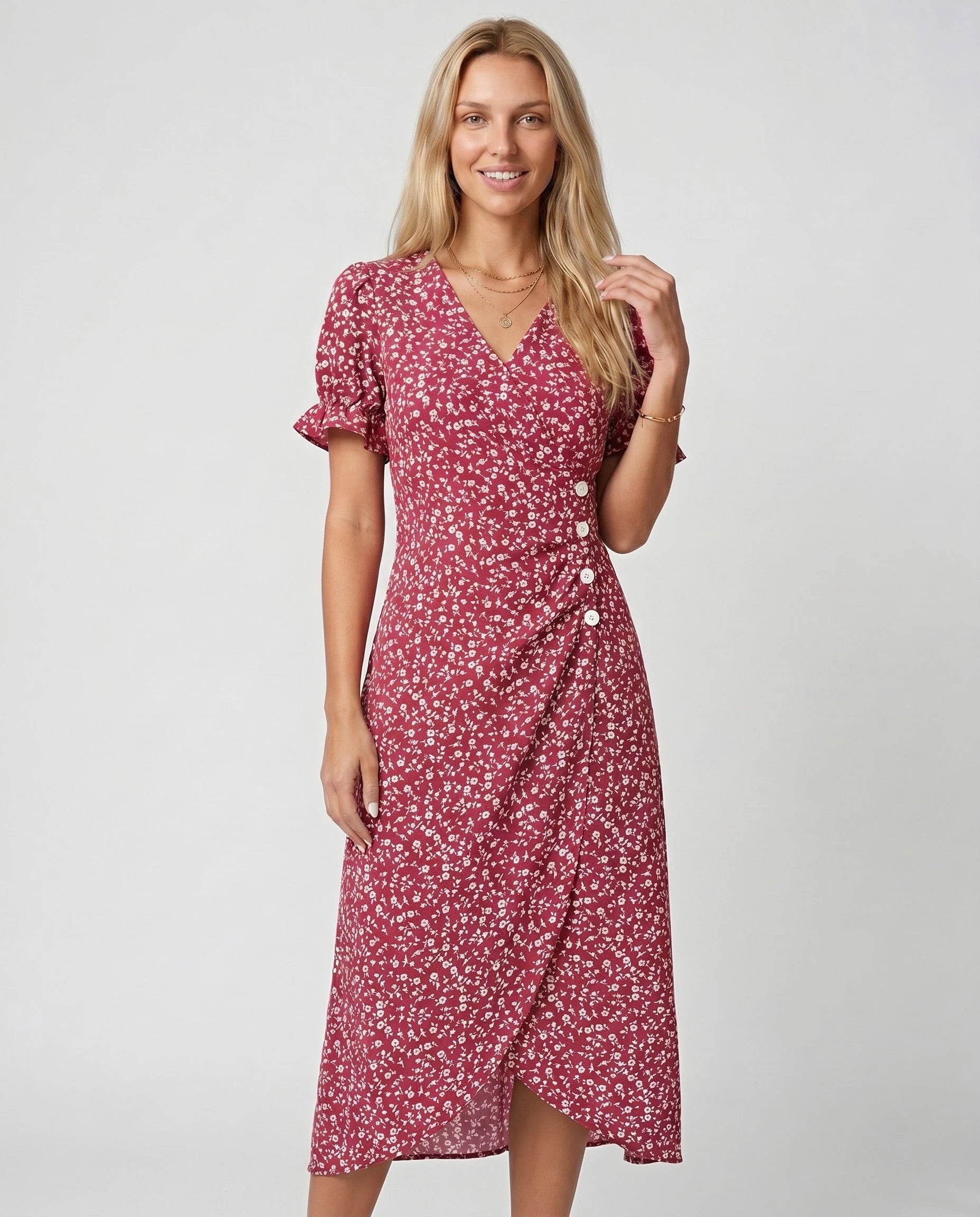 Robe portefeuille fleurie Rouge Framboise Zolena