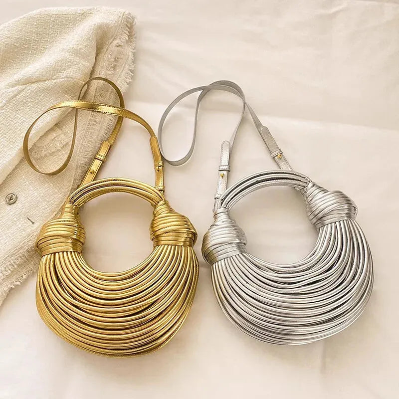 Sac à main bandoulière demi-lune tissé chic Lina