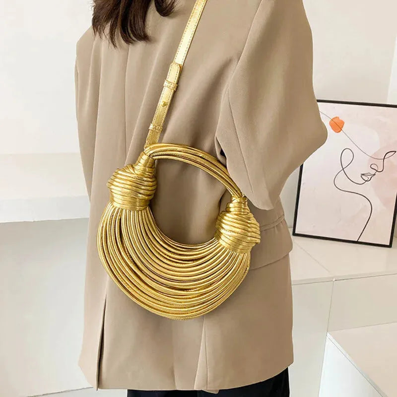 Sac à main bandoulière demi-lune tissé chic Lina