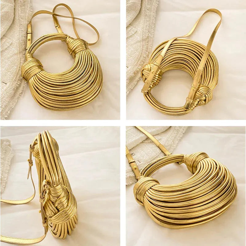 Sac à main bandoulière demi-lune tissé chic Lina
