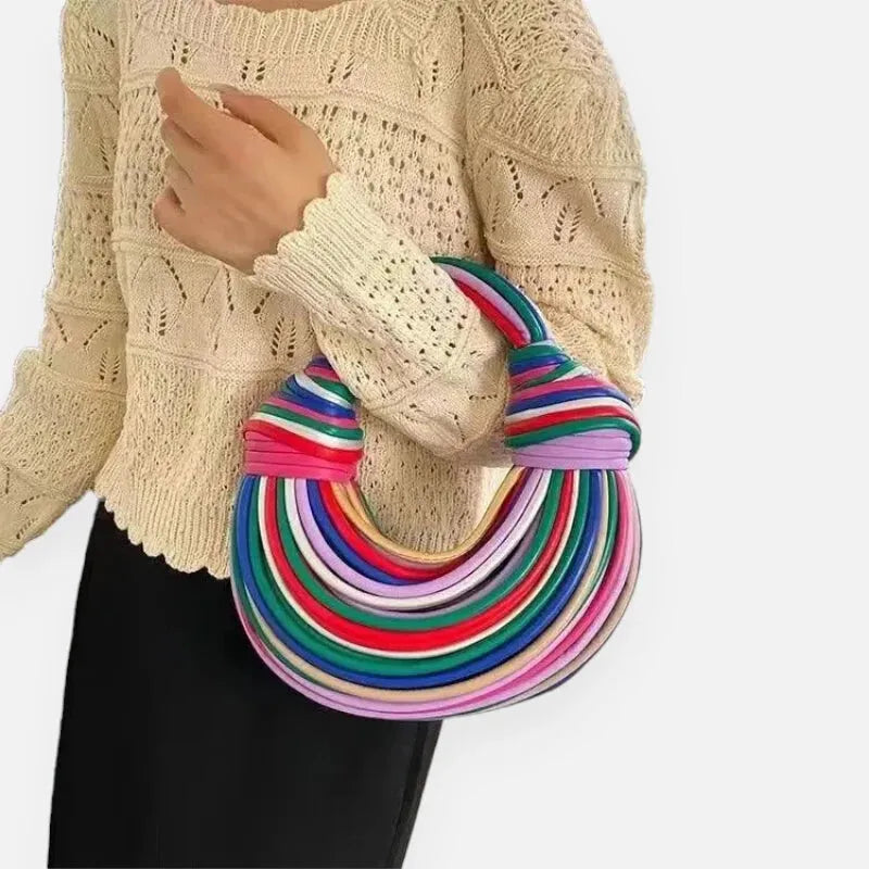 Sac à main bandoulière demi-lune tissé chic Lina