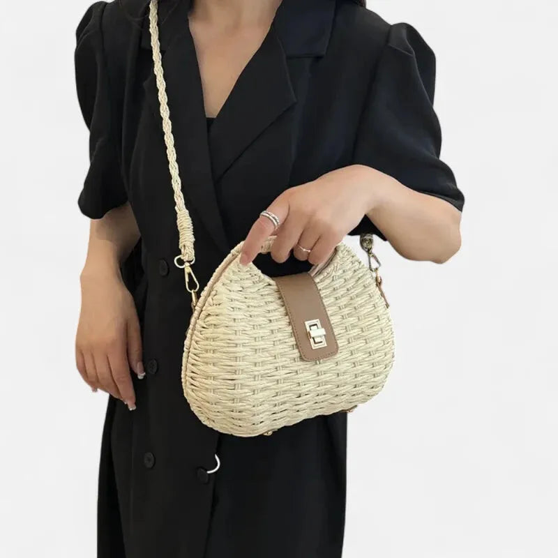 Sac à main bandoulière en paille avec fermoir doré Anaïs
