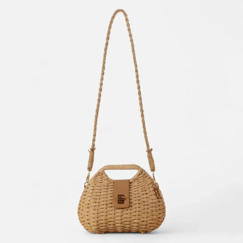Sac à main bandoulière en paille avec fermoir doré Anaïs