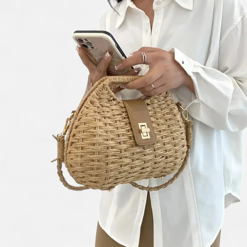 Sac à main bandoulière en paille avec fermoir doré Anaïs