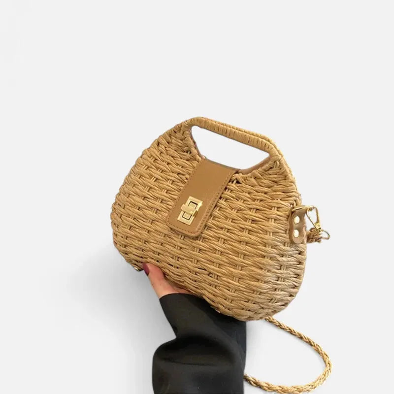 Sac à main bandoulière en paille avec fermoir doré Anaïs