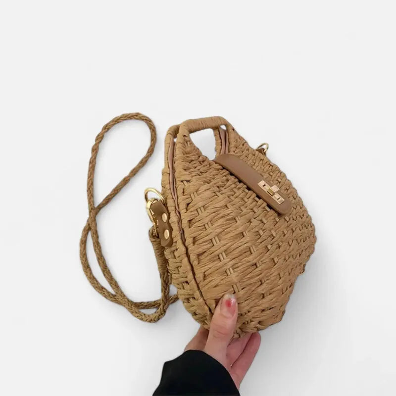 Sac à main bandoulière en paille avec fermoir doré Anaïs