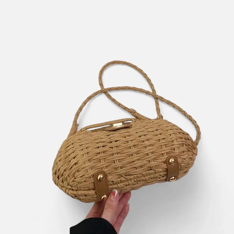 Sac à main bandoulière en paille avec fermoir doré Anaïs