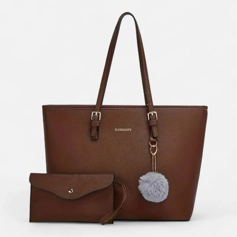 Sac à main cabas avec son ponpom et sa pochette assortie Livia