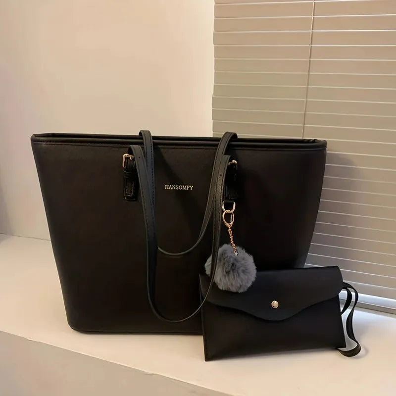 Sac à main cabas avec son ponpom et sa pochette assortie Livia