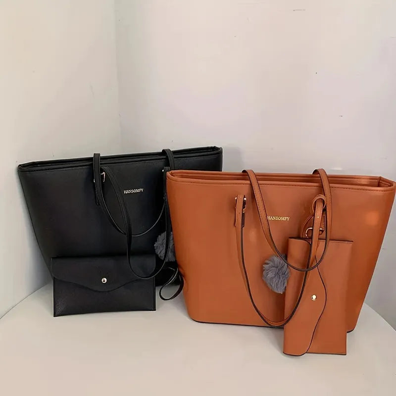 Sac à main cabas avec son ponpom et sa pochette assortie Livia