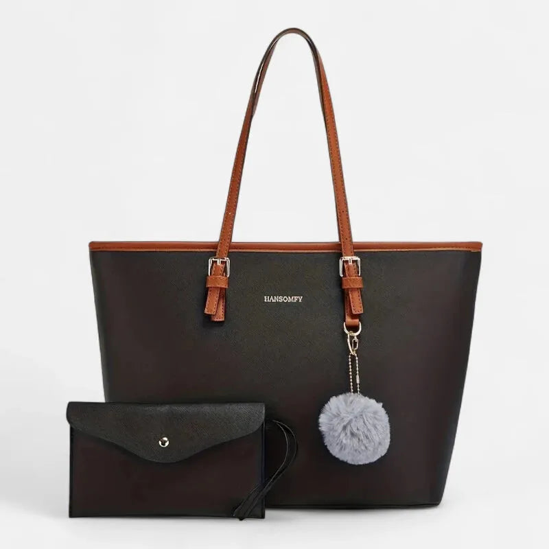 Sac à main cabas avec son ponpom et sa pochette assortie Livia