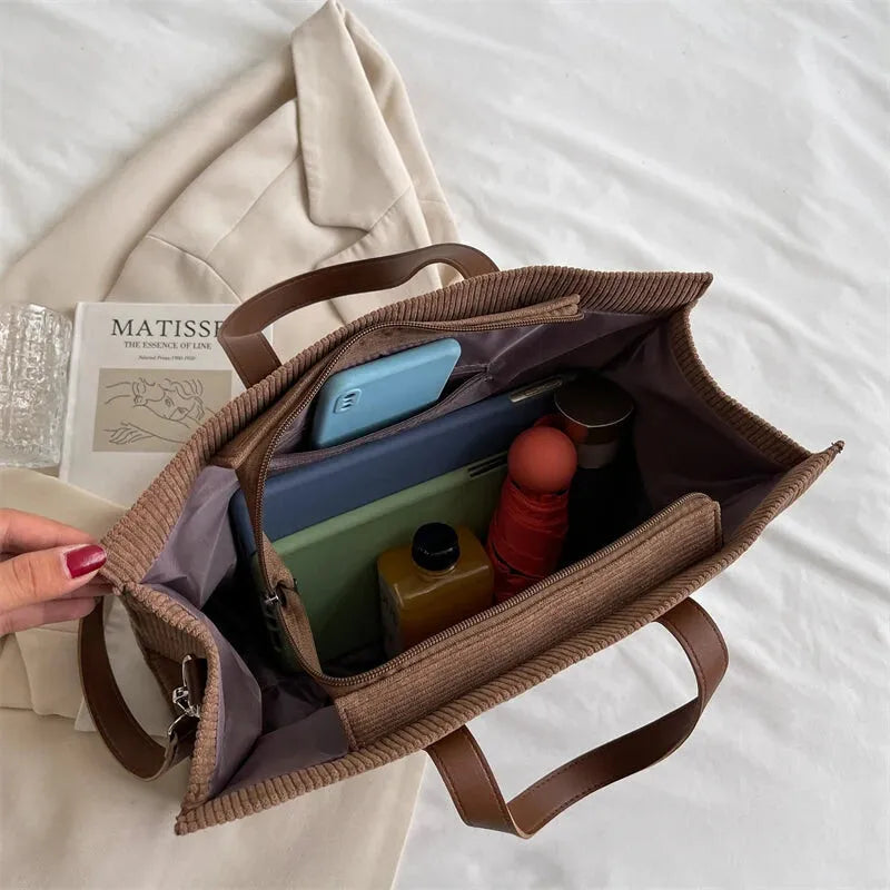 Sac à main cabas bandoulière en velours côtelé Amandine