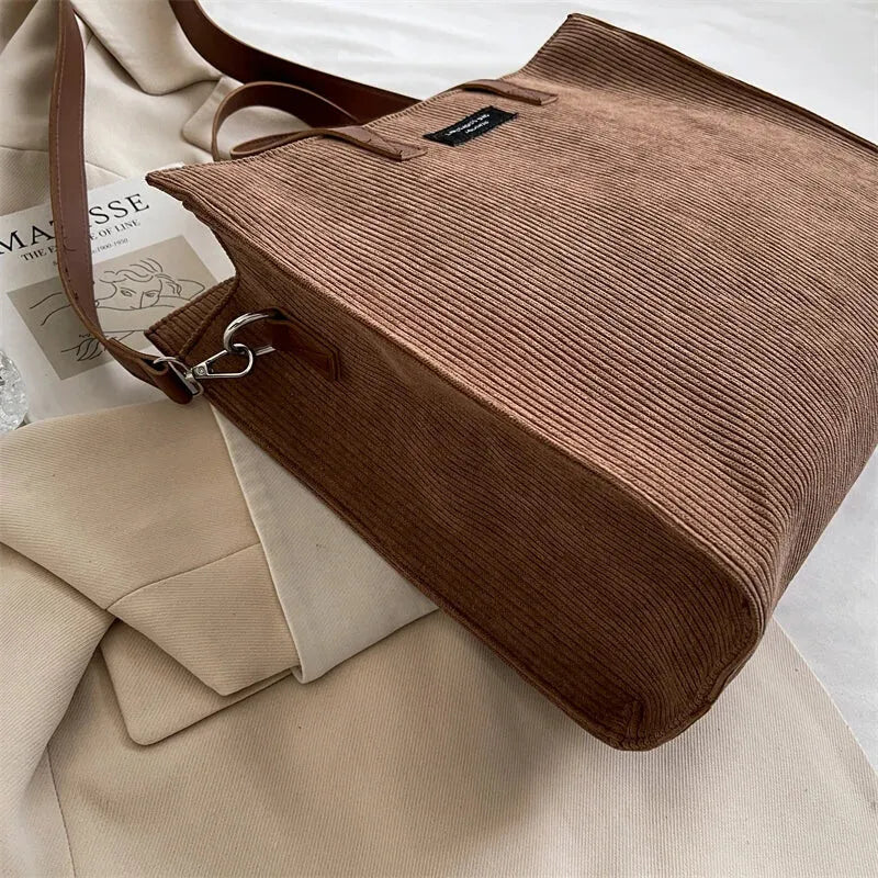 Sac à main cabas bandoulière en velours côtelé Amandine